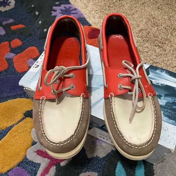 Sperry/10.5 boat/slip on shoes  - orange, tan and Cream. - Picture 1 of 8